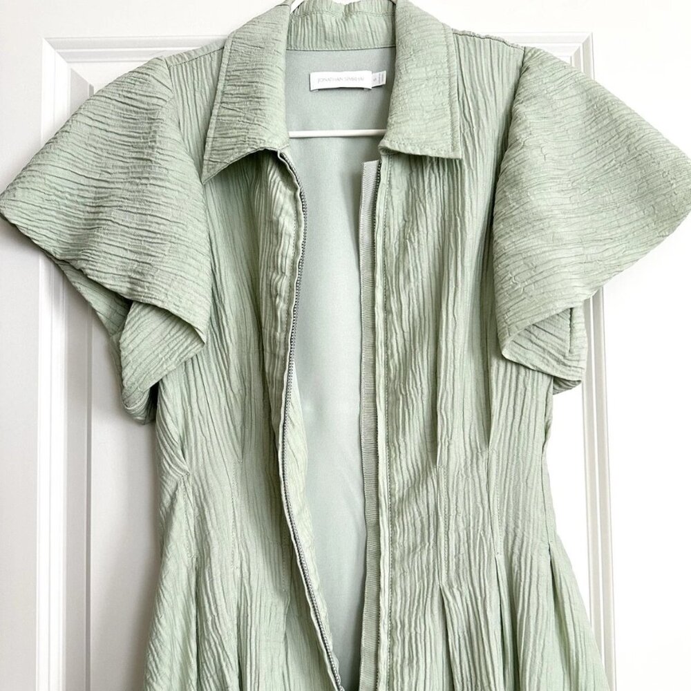 JONATHAN SIMKHAI Green Short Flutter Sleeve Bubble Hem Mini Dress Size S - Picture 3 of 11